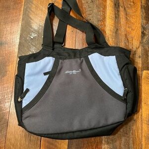 Eddie Bauer Large Black Blue Nylon Tote Bag Travel Gym Work Carryall